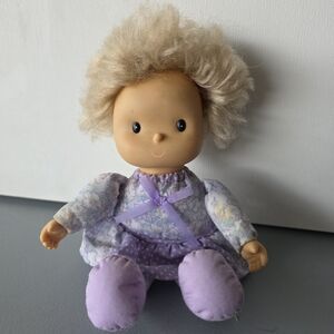 Uneeda Rubber Face Nylon Soft Body Doll Pastel Pink Purple Blond Hair Mini 10"